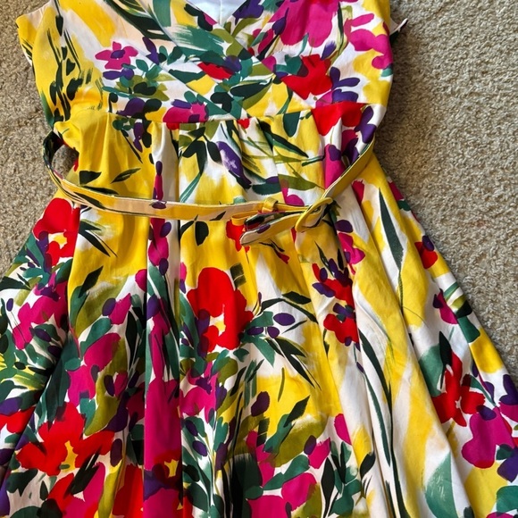 Spence Floral Belted V-neck Faux Wrap Dress Sz 14 Bright Colorful Spring Summer - Picture 3 of 8